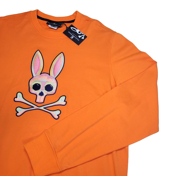 Psycho Bunny Mischief NWT XL Sweatshirt Logo Embroidered Cotton Orange Crewneck - Picture 9 of 15